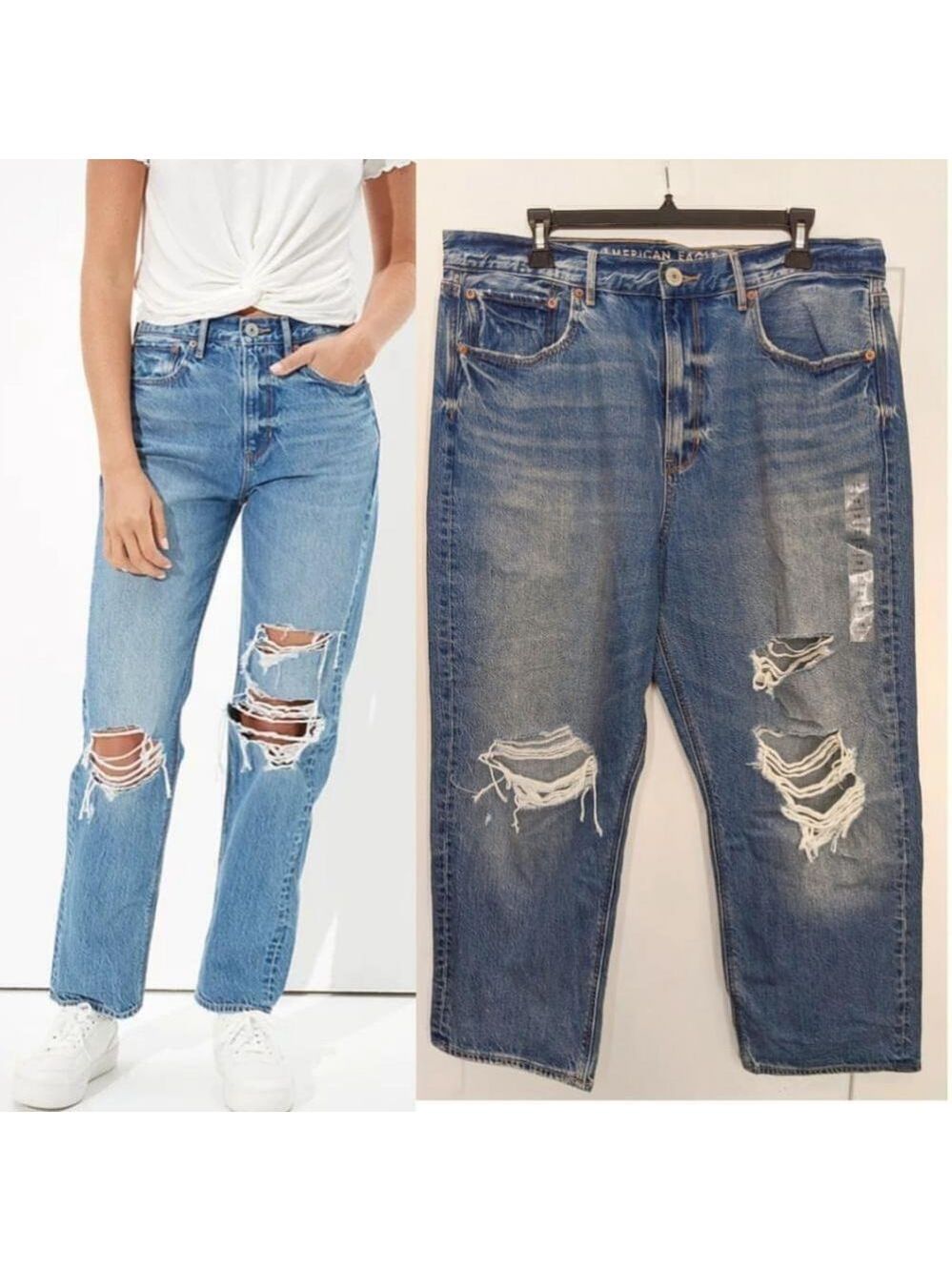 NWT AE | Ripped '90s Boyfriend Jean in Bright Bluebell (14 x-short)